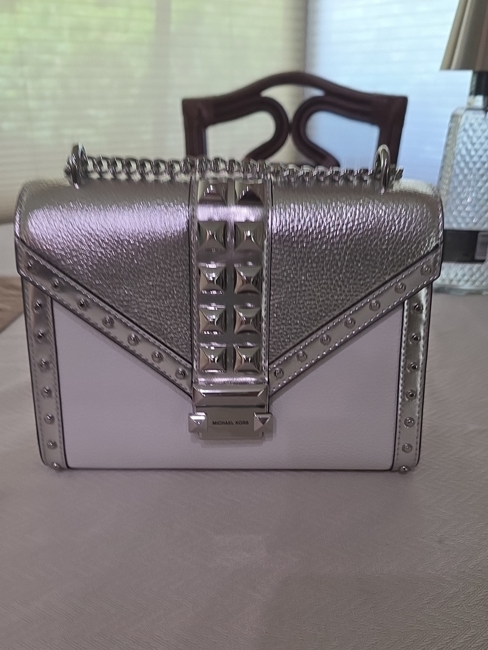 Michael Kors White and Silver Stud-Accent Crossbody Bag With Dust Bag NWOT